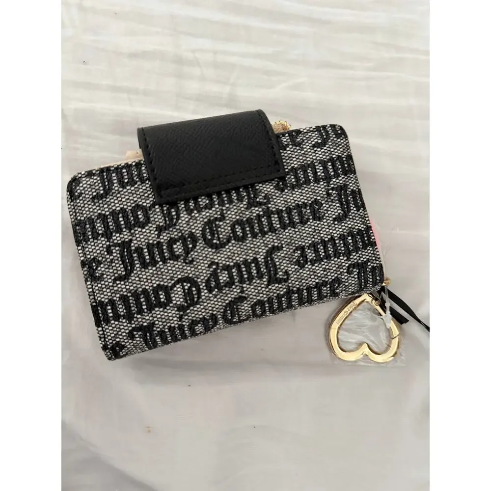 NWT Juicy Couture Gothic Monogram Multi Patch Bifold Wallet Keychain Heart Clip